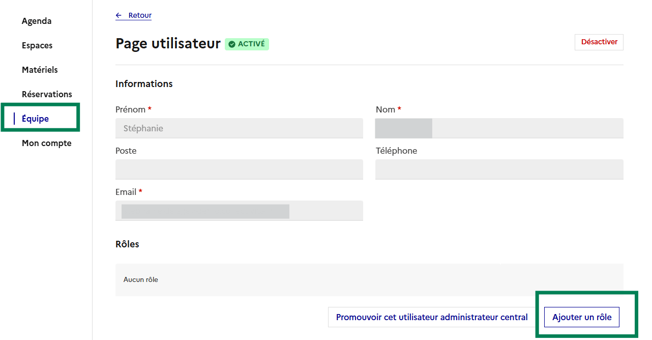 Attribuer le rôle à l'utilisateur